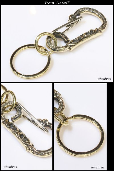 画像3: キーホルダー キーフック　キーチェーン　ゴールドシルバー カラビナ トライバル　唐草　アラベスク 真鍮　ＢＲＡＳＳ　ブラス　釣り針フック ウォレット　財布　バイカー　ライダース　ウォレットチェーン【メール便送料無料】 (3)
