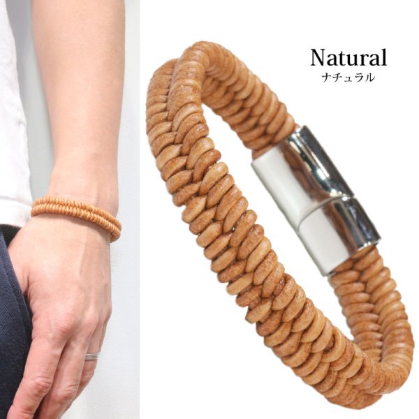 画像4: シンプル レザー 編み込み　ブレスレット編み込み　メッシュ ツイン レザーブレスレット 本革 レザー メンズ レディース 革 ラップブレスレット ペアブレスレット ペア ブレスレット バックル ステンレス 金属アレルギー ≪メール便送料無料≫ (4)