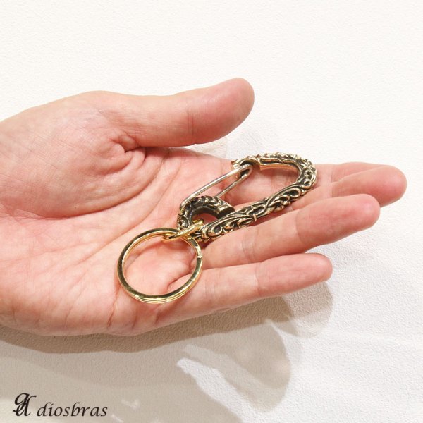 画像2: キーホルダー キーフック キーチェーン ゴールドシルバー カラビナ トライバル 唐草 アラベスク 真鍮 BRASS ブラス 釣り針フック ウォレット 財布 バイカー ライダース ウォレットチェーン【メール便送料無料】 (2)