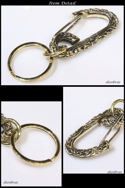 画像3: キーホルダー キーフック キーチェーン ゴールドシルバー カラビナ トライバル 唐草 アラベスク 真鍮 BRASS ブラス 釣り針フック ウォレット 財布 バイカー ライダース ウォレットチェーン【メール便送料無料】 (3)