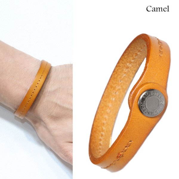 画像5: ブレスレット メンズ レザー ブレス 牛革 ロゴボタン バングル 【 メール便送料無料 】 選べる♪全2色 本革 革 バングル レザーブレスレット レザーブレス アメカジ系 サロン系 キレカジ系 に♪ (5)