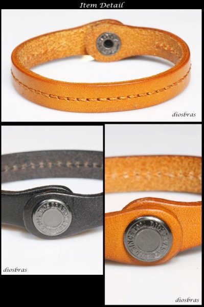 画像4: ブレスレット メンズ レザー ブレス 牛革 ロゴボタン バングル 【 メール便送料無料 】 選べる♪全2色 本革 革 バングル レザーブレスレット レザーブレス アメカジ系 サロン系 キレカジ系 に♪ (4)