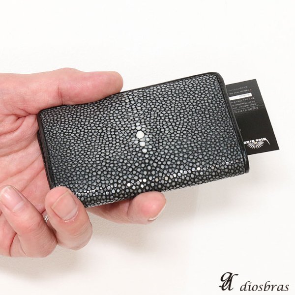 画像2: 名刺入れ スライド アルミニウム スライド 名刺ケース  薄型  イタリアンレザー 本革 牛革 スリム カードホルダー スライド式 メンズ レディース ビジネスカード スティングレイ スティングレー エイ革 ガルーシャ ミニマリスト 【メール便送料無料  】 (2)