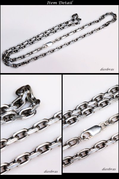 画像2: 【シルバーチェーン】シルバー 2面カット アズキチェーン 長 あずきチェーン 小豆チェーン アンカーチェーン 幅5mm 45cm 50cm 55cm 60cmSILVER  シルバー925チェーン シルバーネックレスチェーン 長あずきチェーン 独自燻し仕上げ オキシダイ (2)