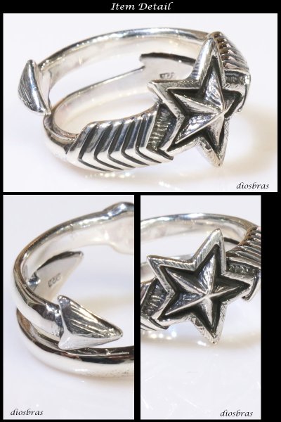 画像2: リング スター|星 一ツ星|ワンスター|立体的 シルバー925  アロー 矢 シルバーアクセサリー 指輪 リング /フリーサイズ シルバー メンズ シルバーリング 指輪 シルバー925 メンズアクセサリー【メール便なら全国送料無料】 (2)