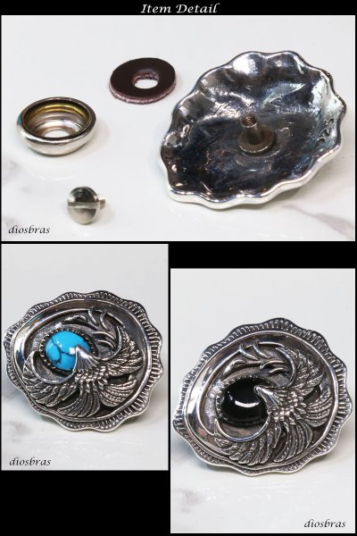 画像4: コンチョ コンチョ ナバホ ターコイズ 太陽神 サンマーク インディアン ネイティブアメリカン ホピ アラベスク イーグル 鷲 トライバル コンチョ シルバー925コンチョ 財布 ウォレット メンズ (ネジ式)【メール便なら送料無料!!】 (4)