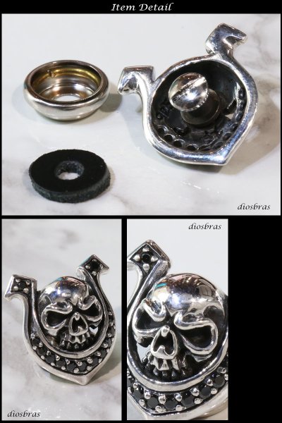 画像2: コンチョ クロス 馬蹄 ホースシュー ドクロ スカル 髑髏 コンチョ スカルヘッド ブラック ジルコニア シルバー925コンチョ 財布 ウォレット スペード メンズ (ネジ式)【diosbras-ディオブラス-】【メール便なら送料無料!!】 (2)