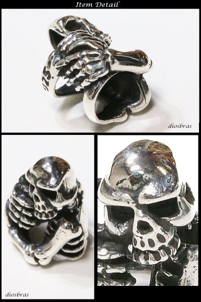 画像2: ビーズ/シルバー/シルバー925/ビーズ/アクセサリー/ハンドメイド/パーツ/スカル ハンド 骸骨 髑髏 ドクロ クロス 十字架 トリプルクラウン ゴシック アラベスク 縦mm 直径mm 穴径mm 【メール便全国送料無料】 (2)