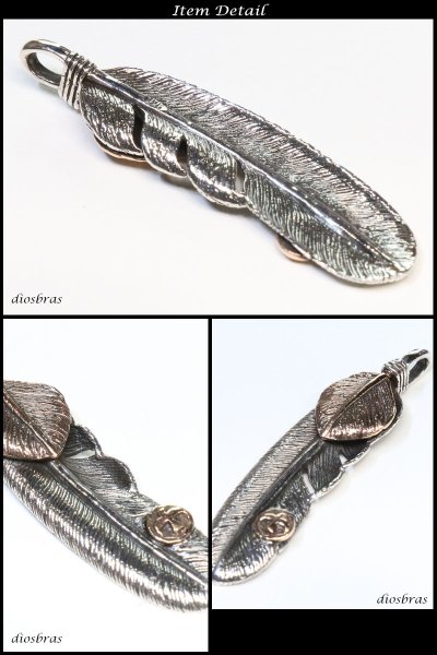 画像2: シルバー925【フェザー トップ】イーグル クロウ 爪 フェザーネックレス ハンドメイドネックレス/インディアンジュエリー・ネイティブ/シルバー925ペンダント/フェザー イーグル  パーツ メンズ レディース ゴールド 真鍮【メール便なら送料無料】 (2)
