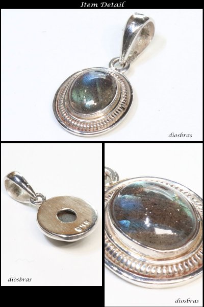 画像2: ラブラドライト ペンダント 【オーバル ペンダント トップ】存在感のあるペンダント ナバホ パワーストーン インディアンジュエリー鷹・イーグル羽根/シルバー925/フェザーネックレス ネックレス メンズ レディース (2)