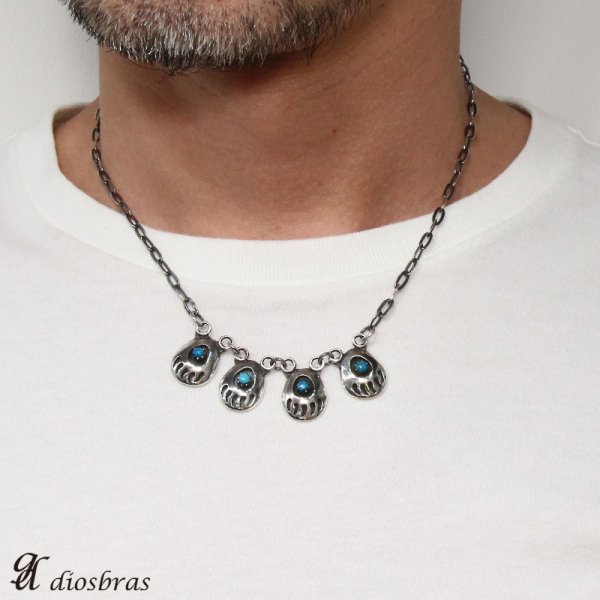 画像3: ベアークロウ 熊爪 ターコイズ ネックレス チェーン付き 4連ベアークロウ ペンダント トップ ネイティブアメリカン インディアンジュエリー鷹・イーグル羽根/シルバー925/フェザーネックレス ネックレス メンズ レディース (3)