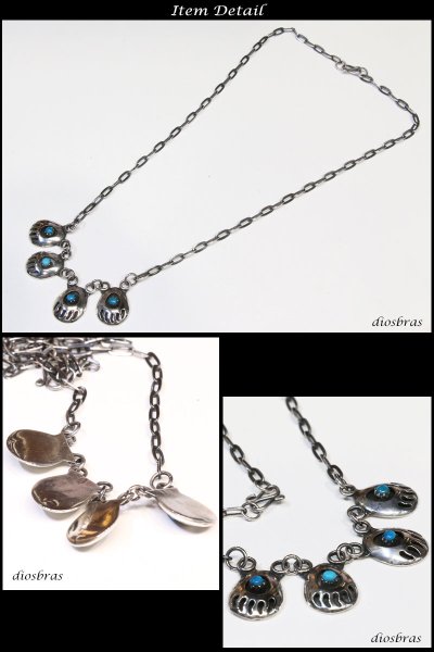 画像2: ベアークロウ 熊爪 ターコイズ ネックレス チェーン付き 4連ベアークロウ ペンダント トップ ネイティブアメリカン インディアンジュエリー鷹・イーグル羽根/シルバー925/フェザーネックレス ネックレス メンズ レディース (2)