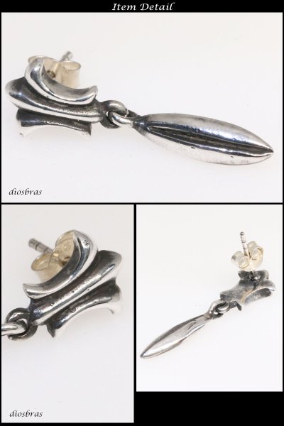 画像2: 【メンズピアス】【シルバーアクセサリー】【シルバーピアス】●バラ売り(片耳のみ)■シャープでキレイめハードな横顔に!【 メンズ|アクセサリー|ピアス|クロス・十字架|フレア・リリー・百合・ユリの紋章|ナイフ|剣 】 (2)