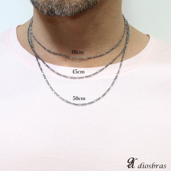画像2: 【シルバーチェーン】シルバーフィガロチェーン 幅2mm 40cm 45cm 50cm ネックレス チェーン シルバー925 SILVER Necklace chain 銀 鎖 首飾り フィガロ【メール便無料】【ギフトOK】 シルバー925チェーン シルバーネックレスチェーン 独自燻し仕上げ オキシダイ (2)
