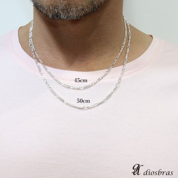 画像2: 【シルバーチェーン】シルバー カット フィガロチェーン 幅2,8mm 45cm 50cm ネックレス チェーン シルバー925 SILVER Necklace chain 銀 鎖 首飾り フィガロ【メール便無料】【ギフトOK】 シルバー925チェーン シルバーネックレスチェーン (2)