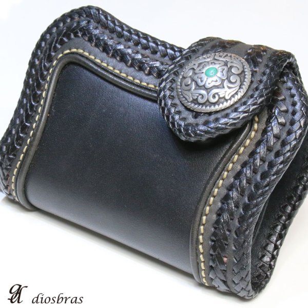 画像3: コンチョ オニキス ターコイズ  フラワー 合金製コンチョ (ネジ式)レザー ロング 二つ折り 財布 ウォレット サイフ メンズ レディース ネイティブアメリカン インディアンジュエリー【メール便送料無料】 (3)