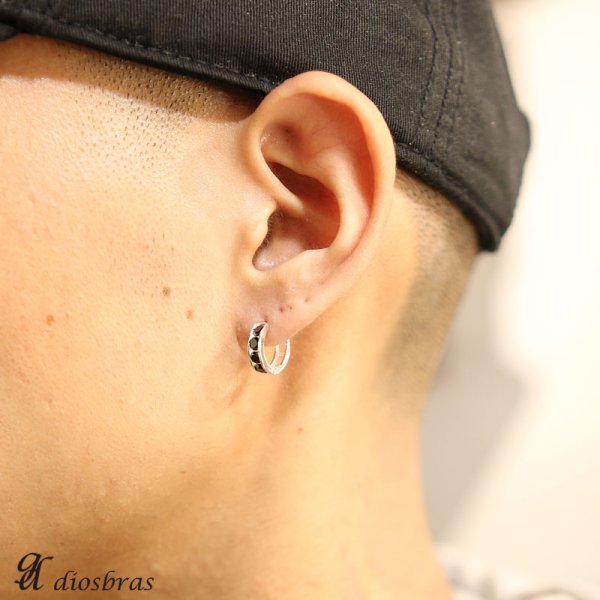 画像3: ブラック ジルコニア リング シルバー925 ピアス メンズ レディース 激安ピアス イヤリング アクセサリー【フープ】本物シルバー925◇片方ピアス メンズ レディース (3)