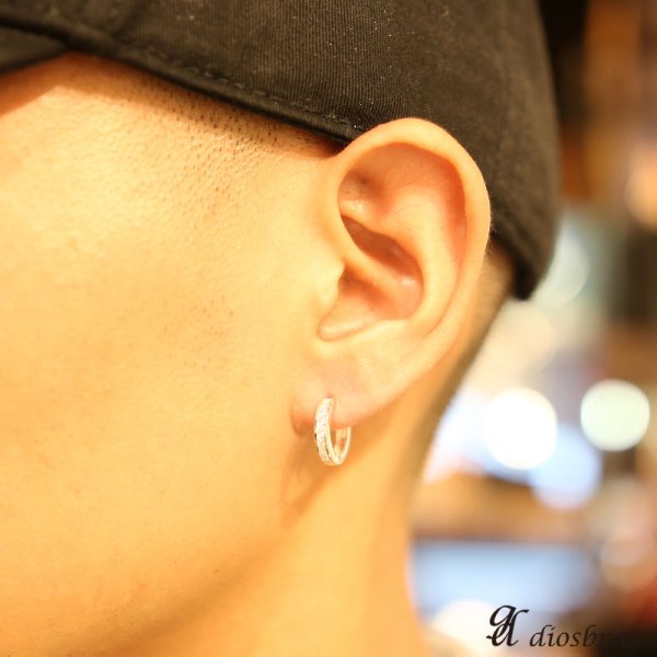 画像3: ジルコニア　リング　シルバー９２５　ピアス メンズ レディース 激安ピアス イヤリング アクセサリー【フープ】流線形　本物シルバー９２５◇片方ピアス メンズ レディース 12mm (3)