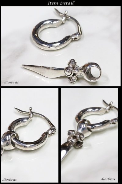 画像2: 本物シルバー925◇ クロス ダガー フープ リングピアス ドロップピアス◇片方ピアス メンズ レディース  多角カッティング リングデザイン シルバー925 フープピアス 極小クロス (2)