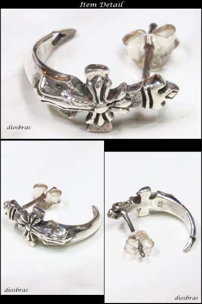 画像2: 本物シルバー925◇ クロス ダガー ライン RING フープピアス クロス 十字架 ◇片方ピアス メンズ レディース リングデザイン シルバー925 フープピアス 12mm【メール便限定送料無料!!】 (2)