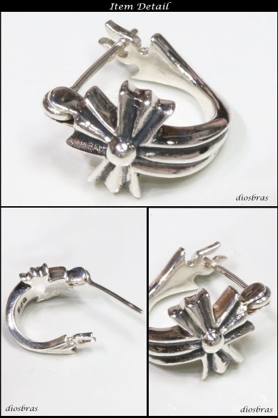画像2: 本物シルバー925◇ クロス ダガー ライン RING フープピアス クロス 十字架 ◇片方ピアス メンズ レディース リングデザイン シルバー925 フープピアス 12mm【メール便限定送料無料!!】 (2)