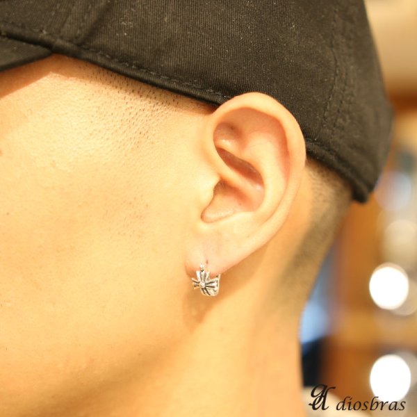 画像3: 本物シルバー925◇ クロス ダガー ライン RING フープピアス クロス 十字架 ◇片方ピアス メンズ レディース リングデザイン シルバー925 フープピアス 12mm【メール便限定送料無料!!】 (3)