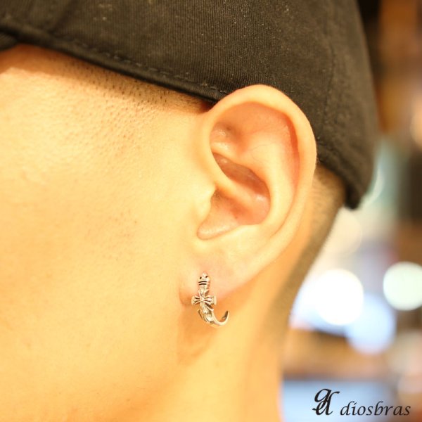 画像3: 本物シルバー925◇ クロス ダガー ライン RING フープピアス クロス 十字架 ◇片方ピアス メンズ レディース リングデザイン シルバー925 フープピアス 12mm【メール便限定送料無料!!】 (3)