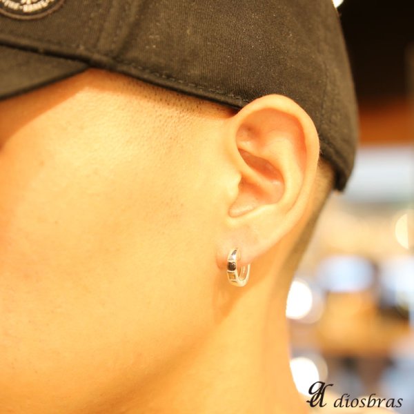 画像2: ジルコニア リング シルバー925 ピアス メンズ レディース 激安ピアス イヤリング アクセサリー【フープ】流線形 本物シルバー925◇片方ピアス メンズ レディース 14mm 中折れ式 (2)