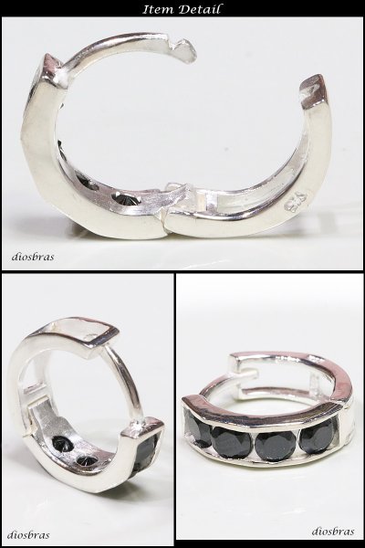 画像2: ブラック ジルコニア リング シルバー925 ピアス メンズ レディース 激安ピアス イヤリング アクセサリー【フープ】本物シルバー925◇片方ピアス メンズ レディース (2)