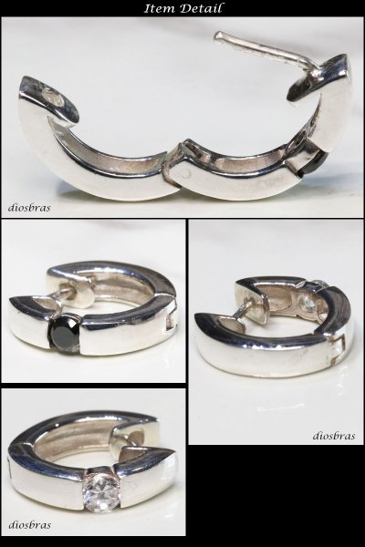 画像3: ジルコニア リング シルバー925 ピアス メンズ レディース 激安ピアス イヤリング アクセサリー【フープ】流線形 本物シルバー925◇片方ピアス メンズ レディース 14mm 中折れ式 (3)