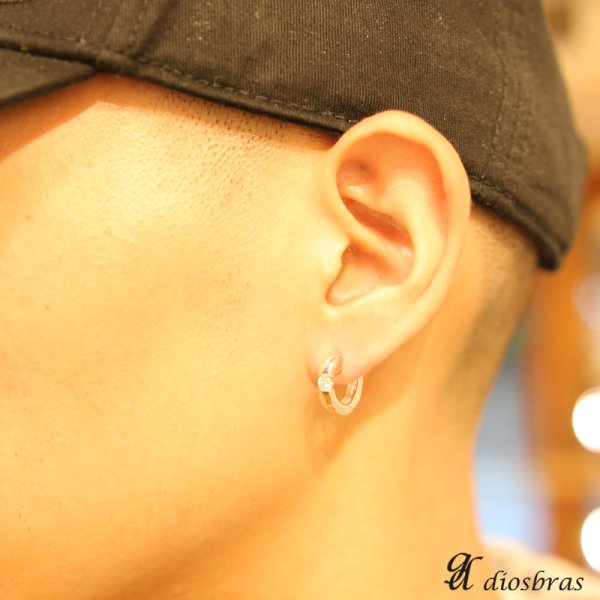 画像4: ジルコニア リング シルバー925 ピアス メンズ レディース 激安ピアス イヤリング アクセサリー【フープ】流線形 本物シルバー925◇片方ピアス メンズ レディース 14mm 中折れ式 (4)