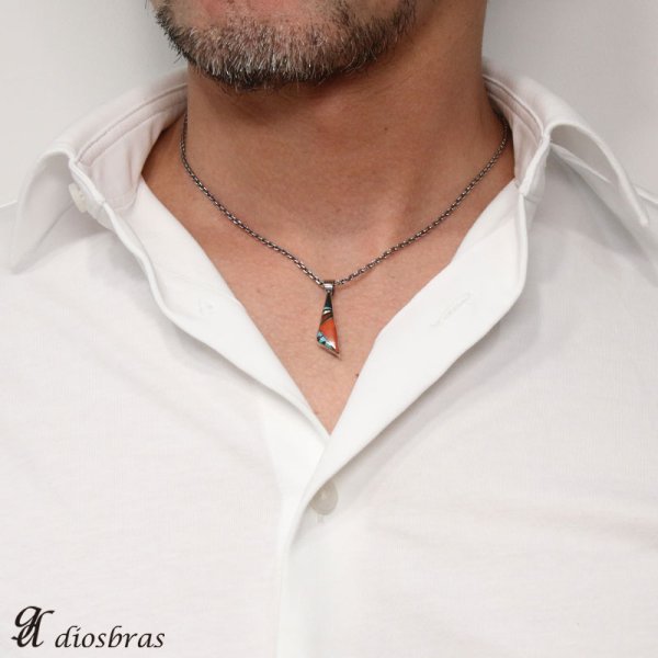 画像3: 【インレイ ペンダント トップ】美しいインレイワークのペンダント オニキス パウアシェル ターコイズ 赤珊瑚等をはめ込んだスクエアペンダント 天然ターコイズ/ネイティブアメリカン インディアンジュエリー/シルバー925/ ネックレス メンズ レディース (3)