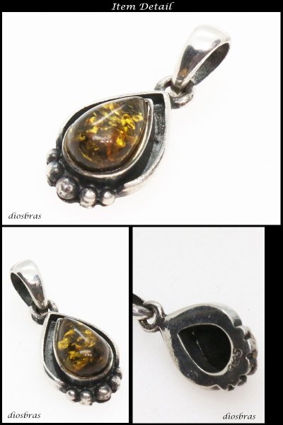 画像2: アンバー 琥珀 ペンダントしずく型 ドロップ【ペンダント トップ】存在感のある琥珀ペンダント ナバホ パワーストーン インディアンジュエリー /シルバー925/フェザーネックレス ネックレス メンズ レディース【メール便なら送料無料】 (2)