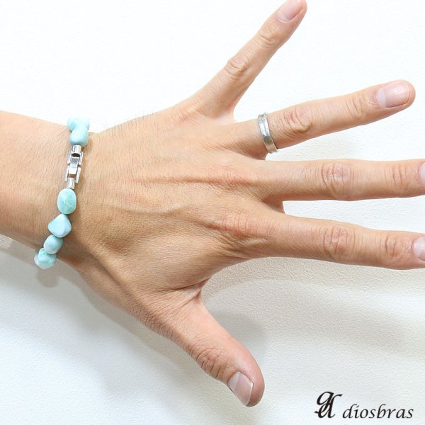 画像2: AA ラリマー 超希少平玉　ラリマー　数量限定　ドミニカ共和国産　８，５ｍｍ〜９，５ｍｍ玉　さざれ石　スターシェイプカット　数珠 シルバー９２５留め具【パワーストーン】【お数珠】【念珠】【天然石ブレス】【【風水グッズ 】【開運アイテム】【お守り】 (2)