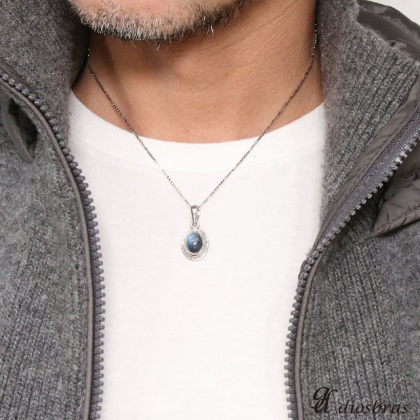 画像3: ラブラドライト ペンダント 【オーバル ペンダント トップ】存在感のあるペンダント ナバホ パワーストーン インディアンジュエリー鷹・イーグル羽根/シルバー925/フェザーネックレス ネックレス メンズ レディース (3)