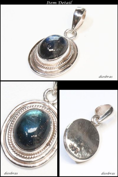 画像2: ラブラドライト ペンダント 【オーバル ペンダント トップ】存在感のあるペンダント ナバホ パワーストーン インディアンジュエリー鷹・イーグル羽根/シルバー925/フェザーネックレス ネックレス メンズ レディース (2)