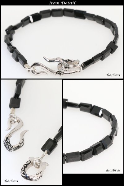 画像4: オニキス スクエアエッジカット ブレスレット 4.5mm〜5mm 馬蹄 ホースシュー フェザー メンズ ネイティブ シルバー925 チェーン メディスンホイール フェザー 5mm【diosbras-ディオブラス】 (4)