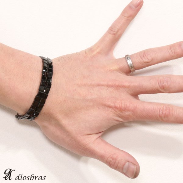 画像2: オニキス　スクエアエッジカット　ブレスレット　5mm〜5.5mm　馬蹄　ホースシュー　フェザー メンズ ネイティブ シルバー９２５ チェーン　メディスンホイール　フェザー 5mm【diosbras-ディオブラス】 (2)