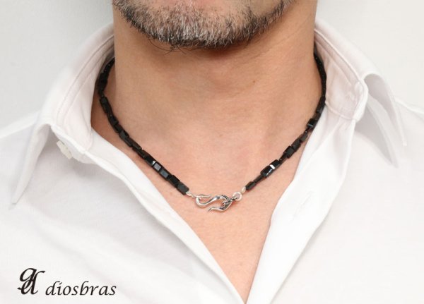 画像5: ネックレス ハイグレード 最上級 オニキス スクエアエッジカット 馬蹄 ホースシュー フェザー ネックレス メンズ ネイティブ /羽/オニキス シルバー925 チェーン メディスンホイール フェザー 4.5mm〜5mm【diosbras-ディオブラス】 (5)
