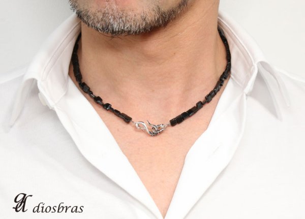 画像5: ネックレス ハイグレード 最上級 オニキス スクエアエッジカット 7mm 馬蹄 ホースシュー フェザー ネックレス メンズ ネイティブ /羽/オニキス シルバー925 チェーン メディスンホイール フェザー 5mm〜5,5mm【diosbras-ディオブラス】 (5)