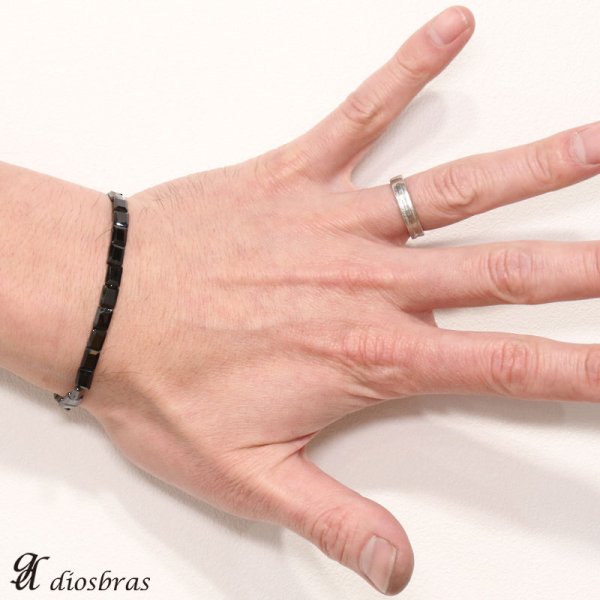 画像2: オニキス スクエアエッジカット ブレスレット 4.5mm〜5mm 馬蹄 ホースシュー フェザー メンズ ネイティブ シルバー925 チェーン メディスンホイール フェザー 5mm【diosbras-ディオブラス】 (2)