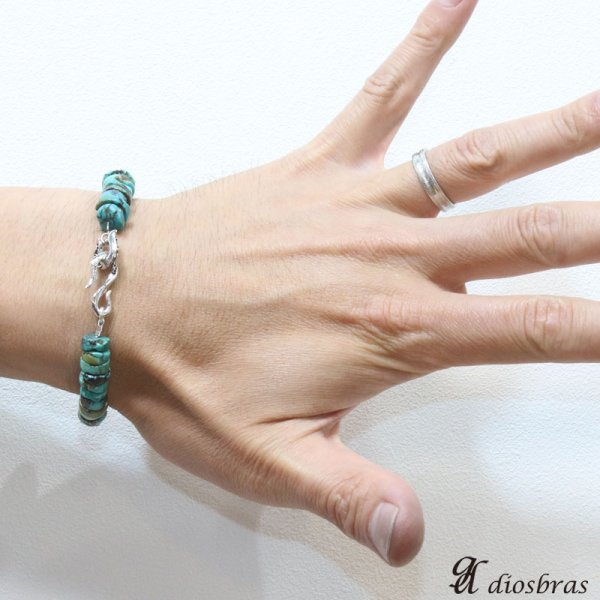 画像2: 【diosbras-ディオブラス】ターコイズ 馬蹄 ホースシュー フェザー ブレスレット ブレス メンズ ネイティブ /羽/ターコイズ/オニキス シルバー925 チェーン  太陽神 サンマーク アラベスク メディスンホイール フェザー (2)