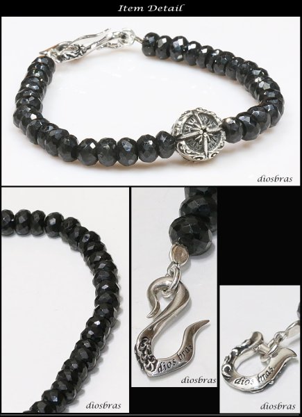 画像3: ブラックスピネル　ブレスレット　5mm　馬蹄　ホースシュー　フェザー ブレスレット　ブレス メンズ ネイティブ シルバー９２５ チェーン　メディスンホイール　フェザー 4mm〜5mm 【diosbras-ディオブラス】 (3)
