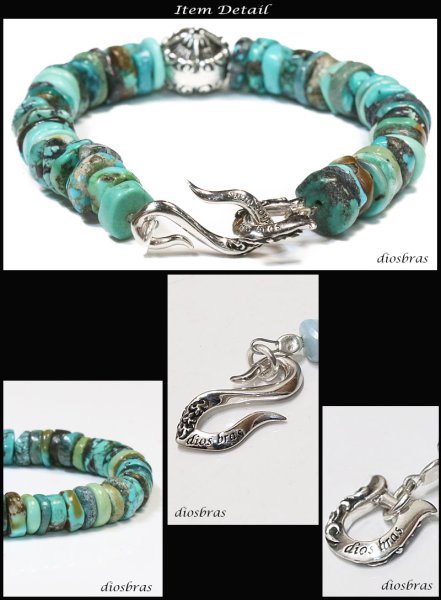 画像4: 【diosbras-ディオブラス】ターコイズ 馬蹄 ホースシュー フェザー ブレスレット ブレス メンズ ネイティブ /羽/ターコイズ/オニキス シルバー925 チェーン  太陽神 サンマーク アラベスク メディスンホイール フェザー (4)