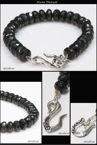 画像3: ブラックスピネル ブレスレット 9mm 馬蹄 ホースシュー フェザー メンズ ネイティブ シルバー925 チェーン メディスンホイール フェザー 9mm〜9,7mm 【diosbras-ディオブラス】 (3)
