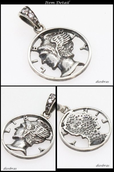 画像2: マーキュリーダイム 硬貨 ウィングド・リバティ・ヘッド コイン 透かし ジルコニア ネックレス【メイン】マリアペンダントトップ銀シルバー925 マリア様 【マリア ネックレス】(SILVER925 maria )マリアネックレス【メール便なら送料無料】 (2)