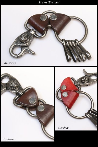 画像3: キーホルダー キーフック キーチェーン シルバー カラビナ レザー アラベスク インディアンジュエリー ネイティブ 革 レザー スカル ドクロ 骸骨 ボーン 亜鉛合金製 アンティークシルバー 財布 バイカー ライダース 【メール便送料無料】 (3)