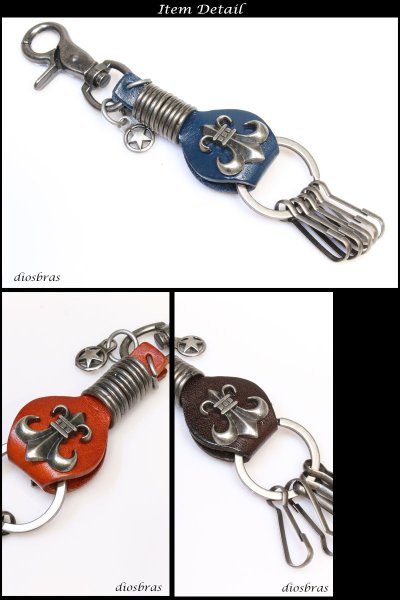 画像3: キーホルダー キーフック キーチェーン シルバー カラビナ レザー スター 星 アラベスク インディアンジュエリー ネイティブ 革 レザー 百合の紋章 ユリ リリー 亜鉛合金製 アンティークシルバー 財布 バイカー ライダース 【メール便送料無料 (3)