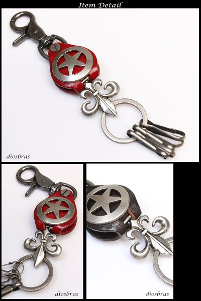 画像3: キーホルダー キーフック キーチェーン シルバー カラビナ レザー スター アラベスク インディアンジュエリー ネイティブアメリカン 革 レザー編み込み 亜鉛合金製 アンティークシルバー 釣り針フック 財布 バイカー ライダース 【メール便送料無料】 (3)