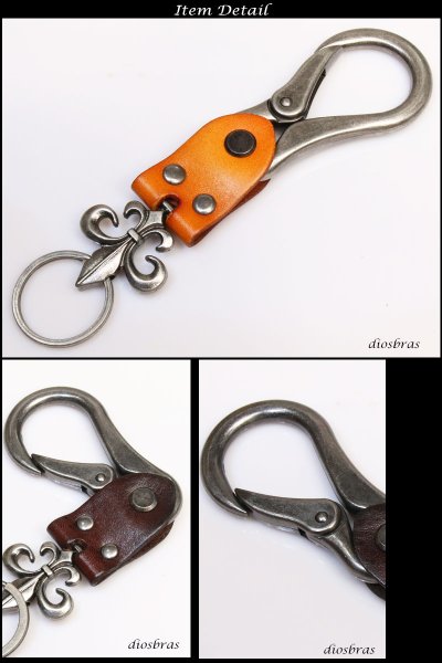 画像3: キーホルダー キーフック キーチェーン シルバー カラビナ レザー スター 星 アラベスク インディアンジュエリー ネイティブ 革 レザー 百合の紋章 ユリ リリー 亜鉛合金製 アンティークシルバー 財布 バイカー ライダース 【メール便送料無料】 (3)